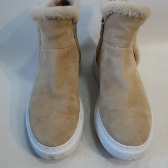 Womens Aquatalia Larisa Sand Suede Shearling Fur Ankle Zip Sneaker Booties 8.5 - Picture 4 of 16